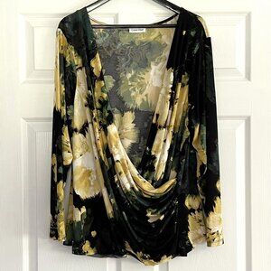 Calvin Klein faux wrap long sleeve floral prints top blouse size 1X NWT